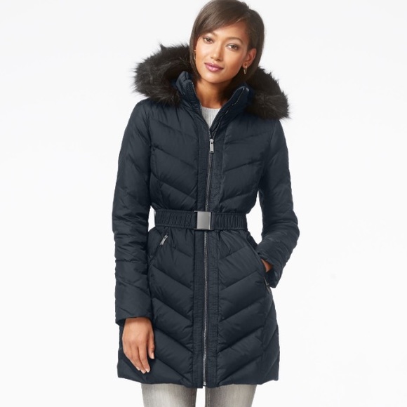 DKNY Plum Down Puffer Faux Fur Jacket Coat - Picture 9 of 13